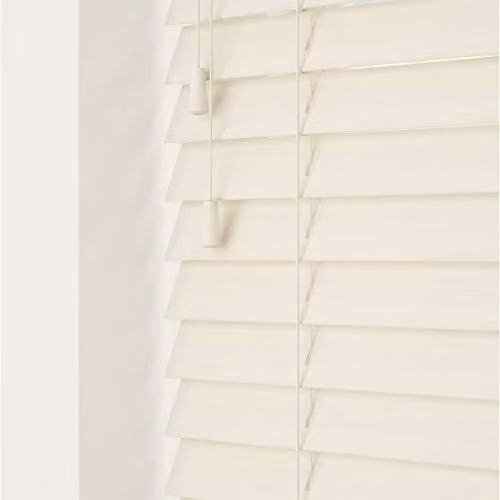 New Edge Blinds Misty White Faux Wood Venetian Blind with 50mm Slats, Width: 100 cm, Drop: 120 cm