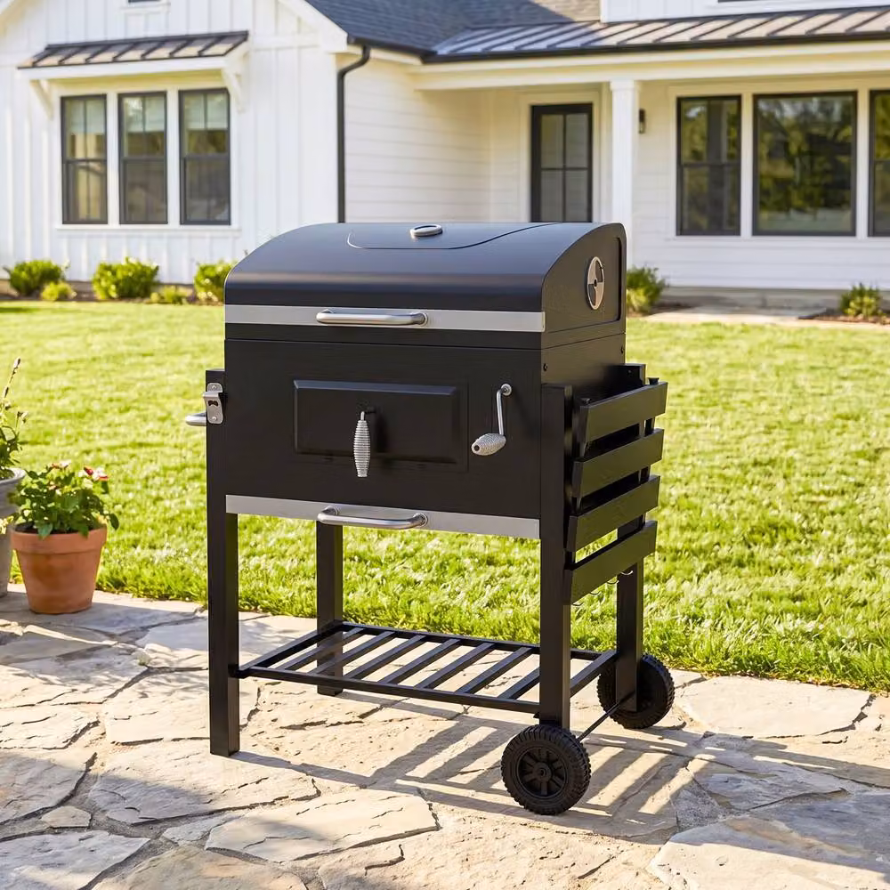 Rolipo Charcoal Grill with Height-Adjustable Coal Pan, Warming Rack and Thermometer, Black – 11