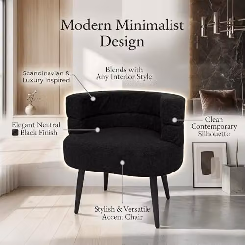 Alivio Black Bouclé Sherpa Tub Chair with Armrests and Rubberwood Legs – 5