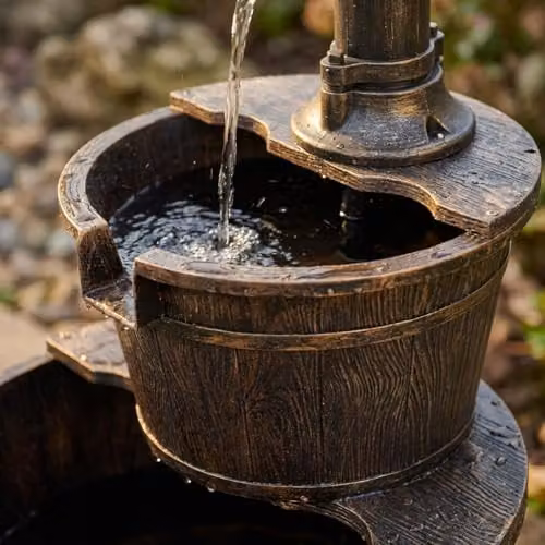 GardenKraft Rustic 2 Tier Barrel Style Garden Water Fountain in Bronze, W: 67 cm, D: 41 cm – 3