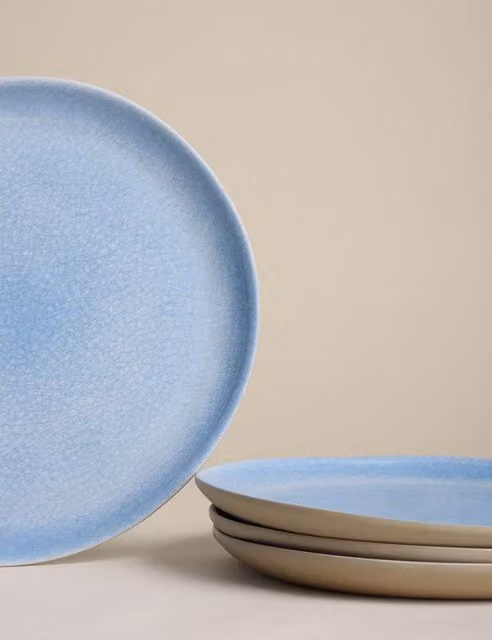 M&S Set of 4 Blue Linen Reactive Melamine Picnic Side Plates