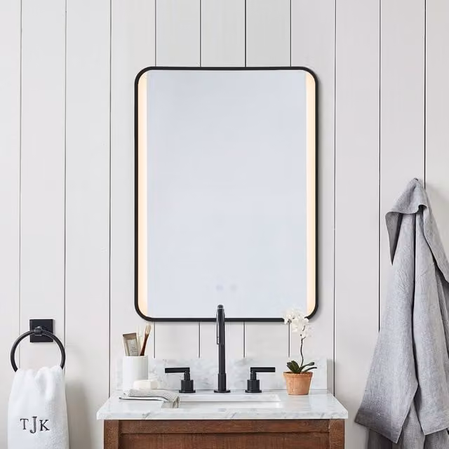 Livingandhome Illuminated LED Front-lit Rounded Rectangle Bathroom Mirror in Black