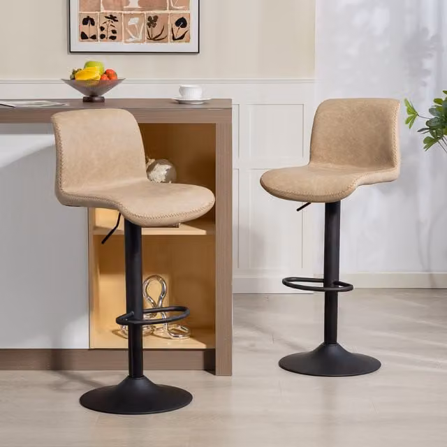HOMCOM Set of 2 Height Adjustable Bar Stools with Footrest in Light Brown Faux Leather