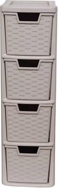 FLAVORA Mushroom 4 Drawer Storage Tower Unit in Grey Rattan Style W: 50 cm, D: 50 cm, H: 50 cm