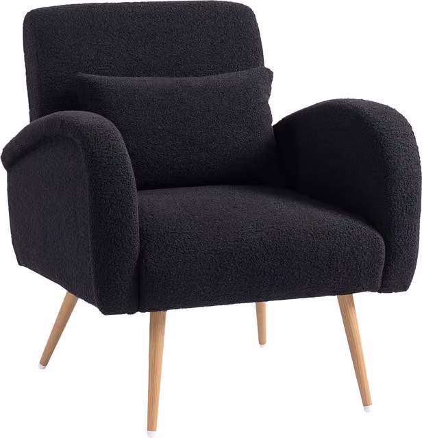 HOMCOM Black Teddy Fleece and Bouclé Accent Chair with Armrests – 1