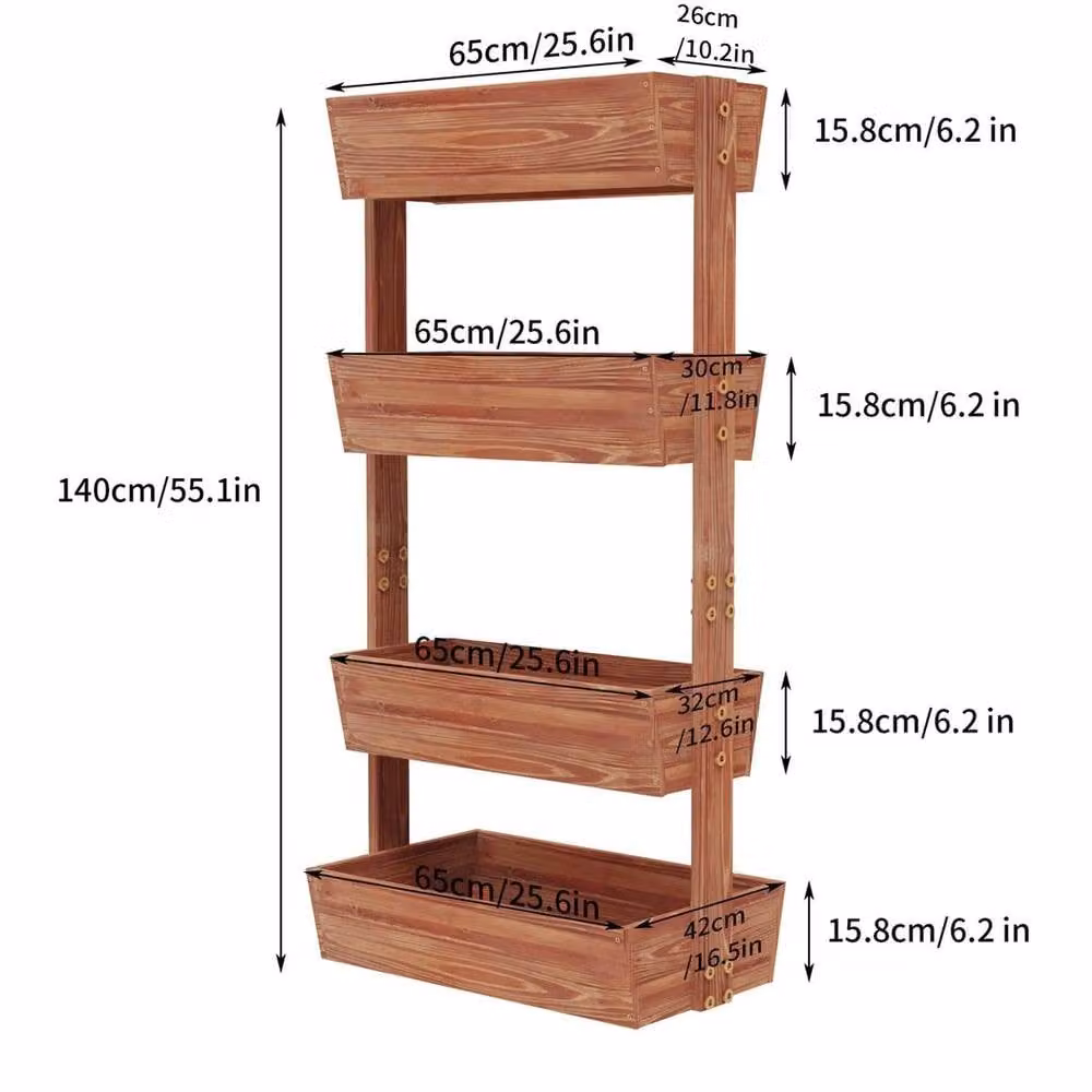 KORVIXA 4 Container Wooden Raised Garden Bed in Brown, W/D/H: 140 x 65 x 42 cm – 2
