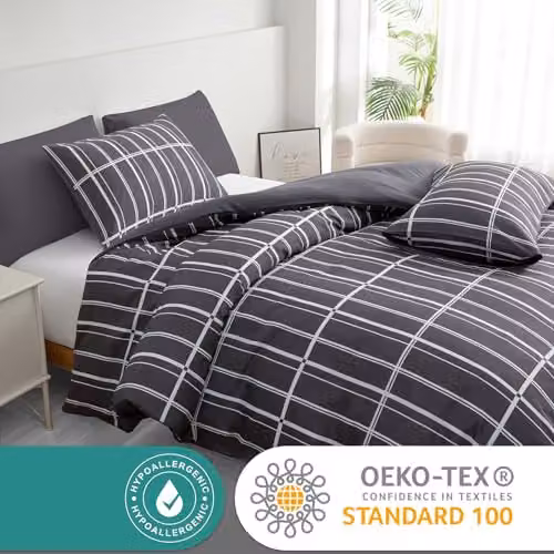 Pamposh Super King Reversible Duvet Set in Grey Anthracite, 3-Piece Premium Brushed Microfibre Bedding Set with Zipper Closure, Duvet Cover 200 x 200 cm and Pillowcases 50 x 75 cm – 2