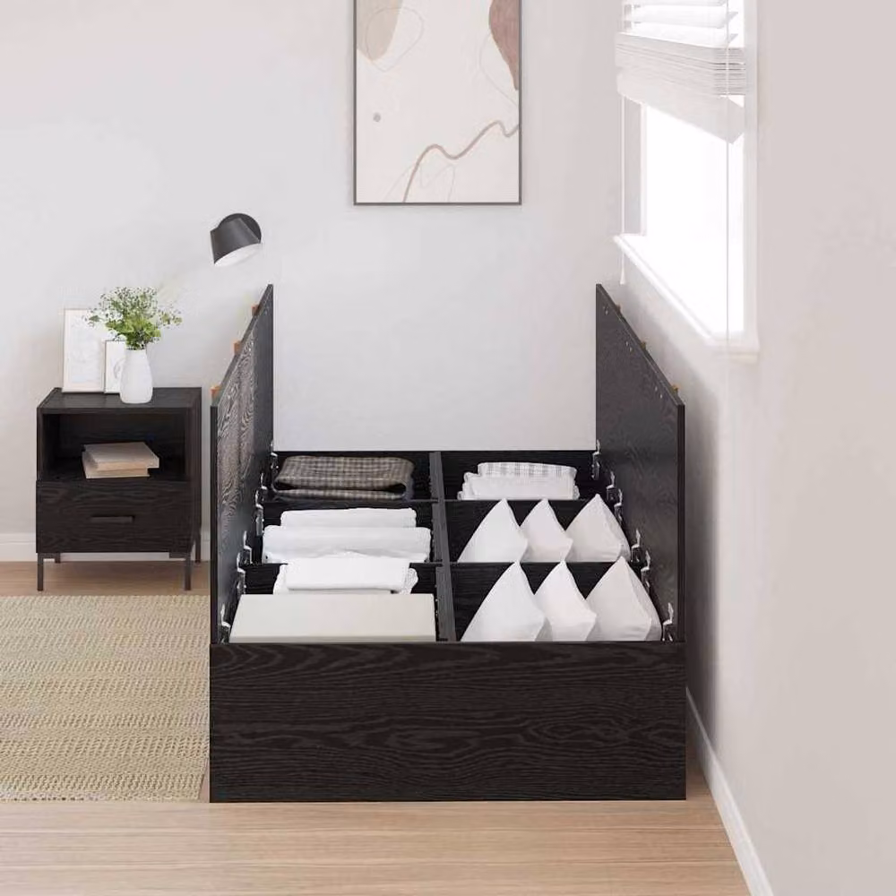 Berkfield Home Single Storage Bed Frame in Black Oak Engineered Wood – 3