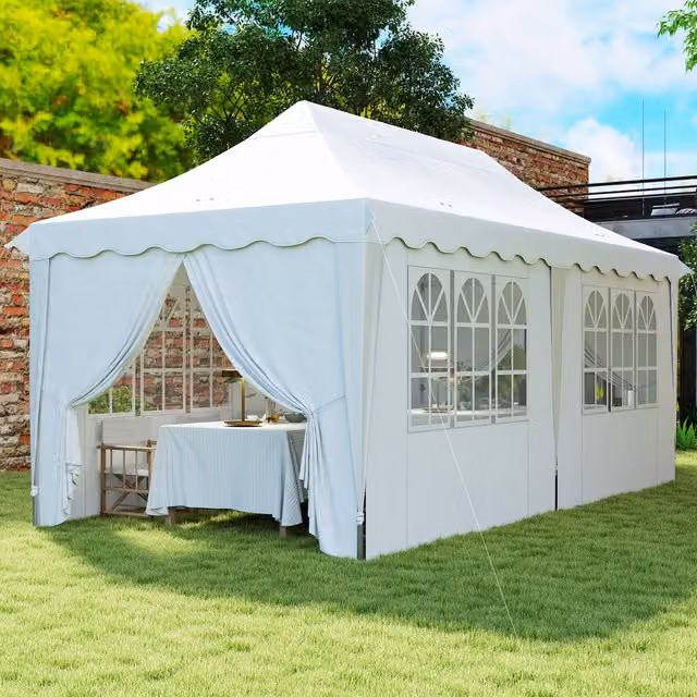 Outsunny White Pop Up Gazebo with Sides, Carry Bag and Sand Bags, W: 6 m, D: 3 m, H: 3 m