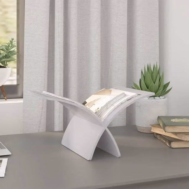 Berkfield Home Elegant Wooden Floor Standing Magazine Rack in White, H 45.5 x W 30.0 x D 26.5 cm