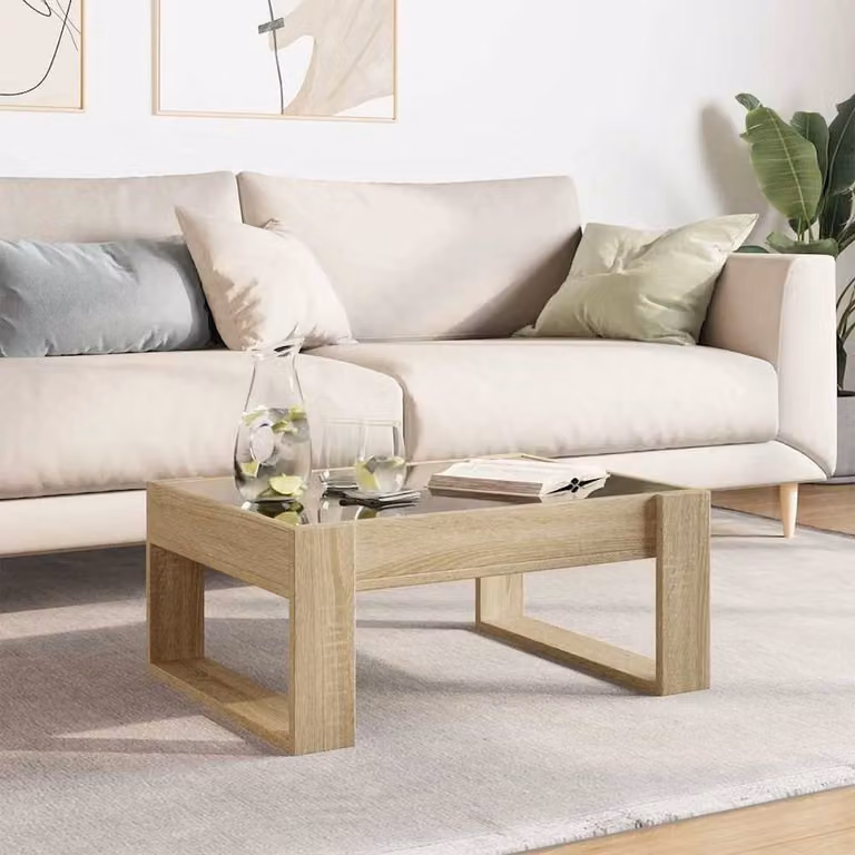 Berkfield Home Infinity LED Decorative Coffee Table in Sonoma Oak and Natural, W/D/H: 70 x 53 x 30 cm