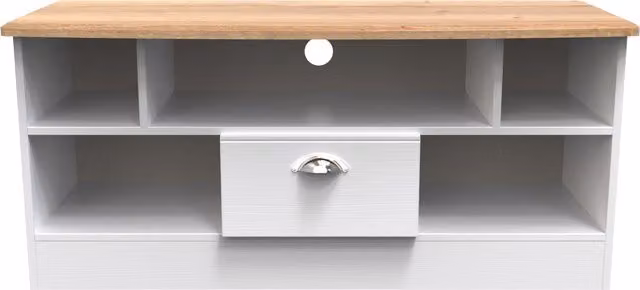 Victoria Open TV Unit in White Ash and Riviera Oak