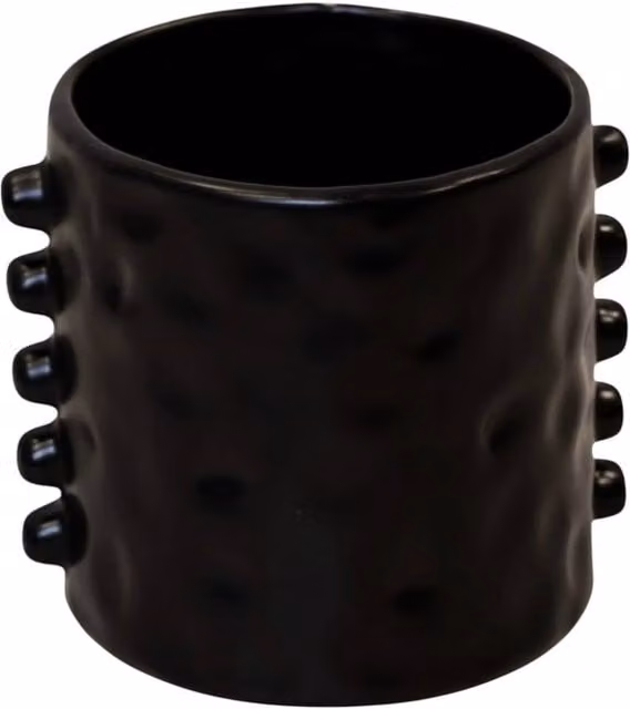Four Candle Black Dimpled Ceramic Planter with Bobbin Detail, Diameter: 11 cm
