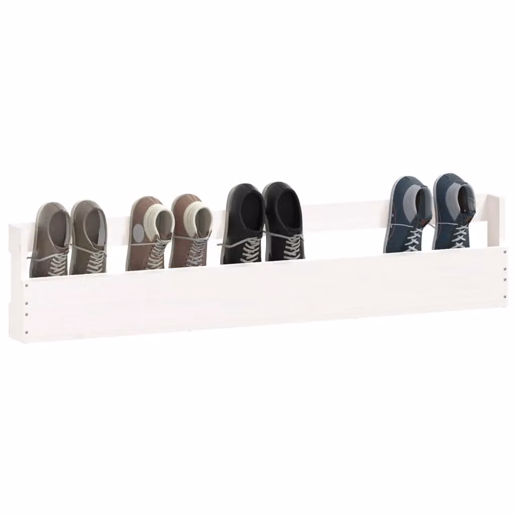 Berkfield Home Set of 2 White Wall-mounted Solid Pine Shoe Racks, W: 110 cm, D: 23 cm, H: 9 cm – 2