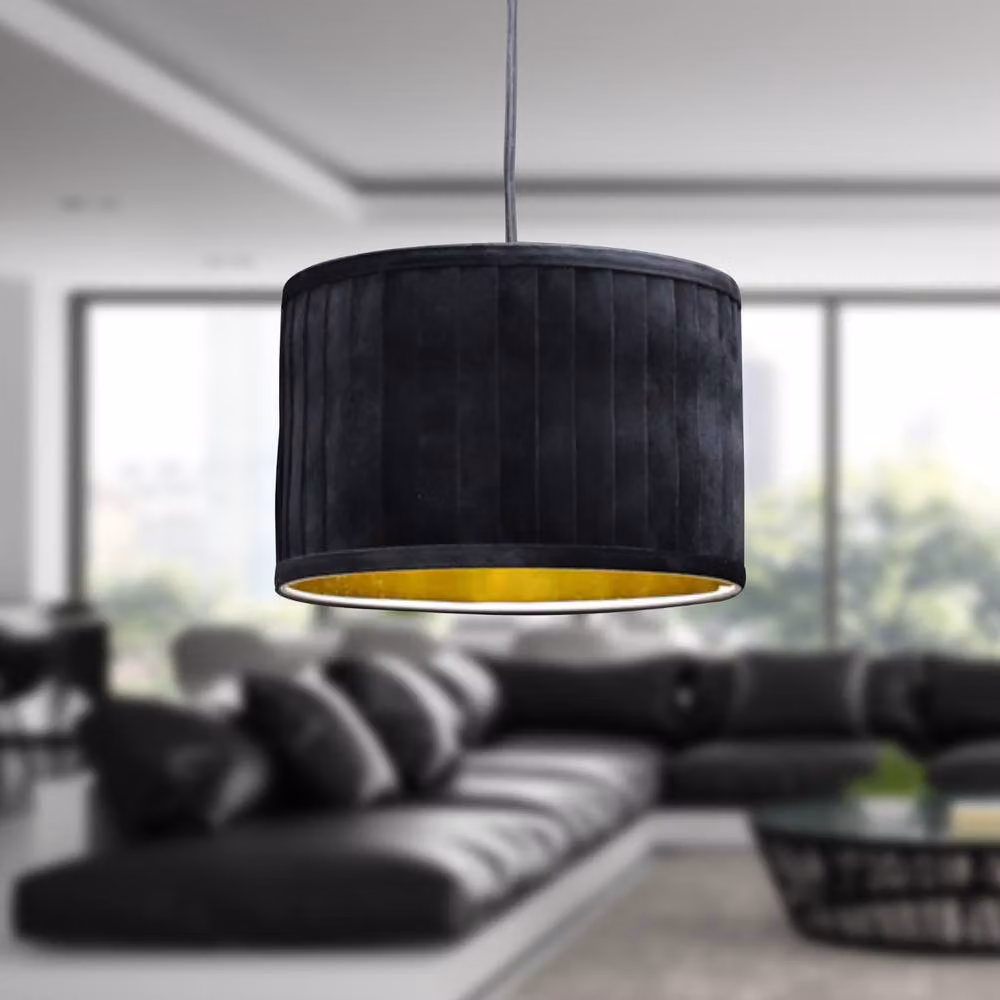 First Choice Lighting Sundance Black Velvet Pleated Round Lamp Shade with Gold Inner, Diameter: 30 cm – 4