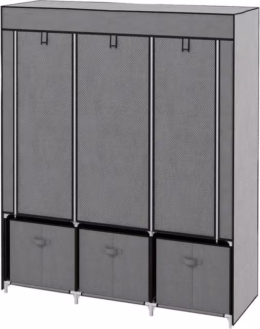 Kelvenix Dark Grey Fabric Wardrobe with 5 Shelves and Hanging Rod – 1