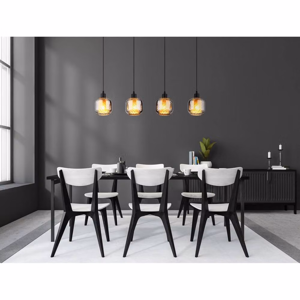 Netlighting Xia Bar Pendant Ceiling Light in Matt Black with Grey Smoke Glass Shade, 4x E27, Height Adjustable – 2