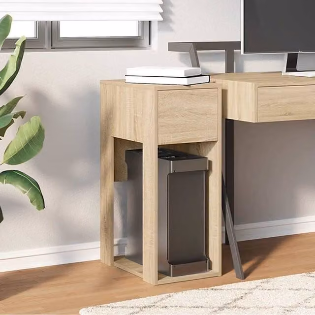 Berkfield Home Durable Computer Tower Stand with Drawer in Sonoma Oak Light Brown, W/D/H: 30 x 44 x 74 cm – 1