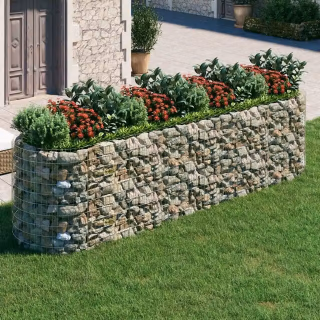 Berkfield Home Silver Galvanised Steel Stone Gabion Raised Bed, W: 400 cm, D: 100 cm, H: 100 cm
