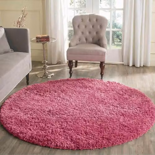 Serdim Rugs Pink Round Shaggy Living Room Rug, Diameter: 120 cm