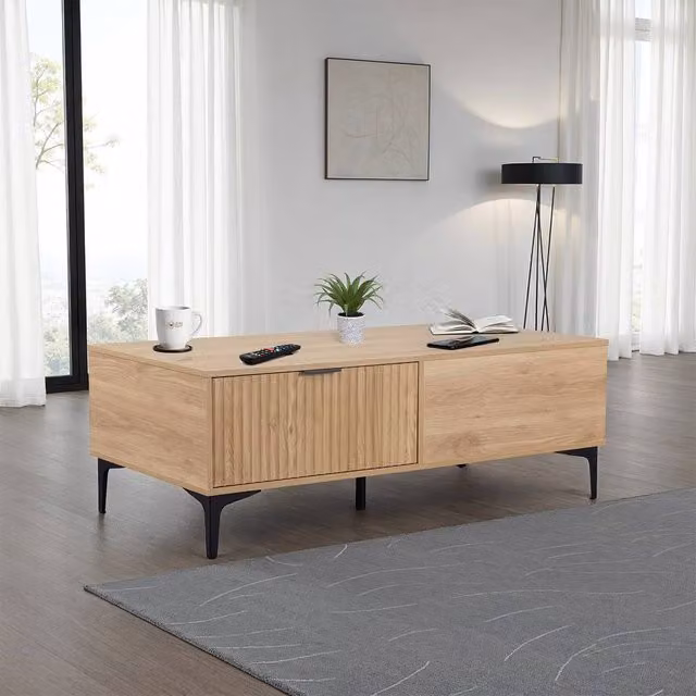 Seconique Miami 2 Drawer Coffee Table in Light Oak and Black