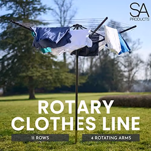 Tanness 4 Arm Rotating Clothes Airer with 45m Washing Line in Black – 2
