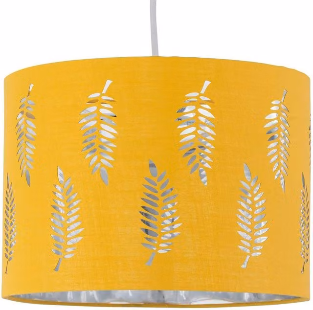 First Choice Lighting Fern Ochre Cut Out Round Fabric Pendant Lightshade in Yellow, Diameter: 30 cm