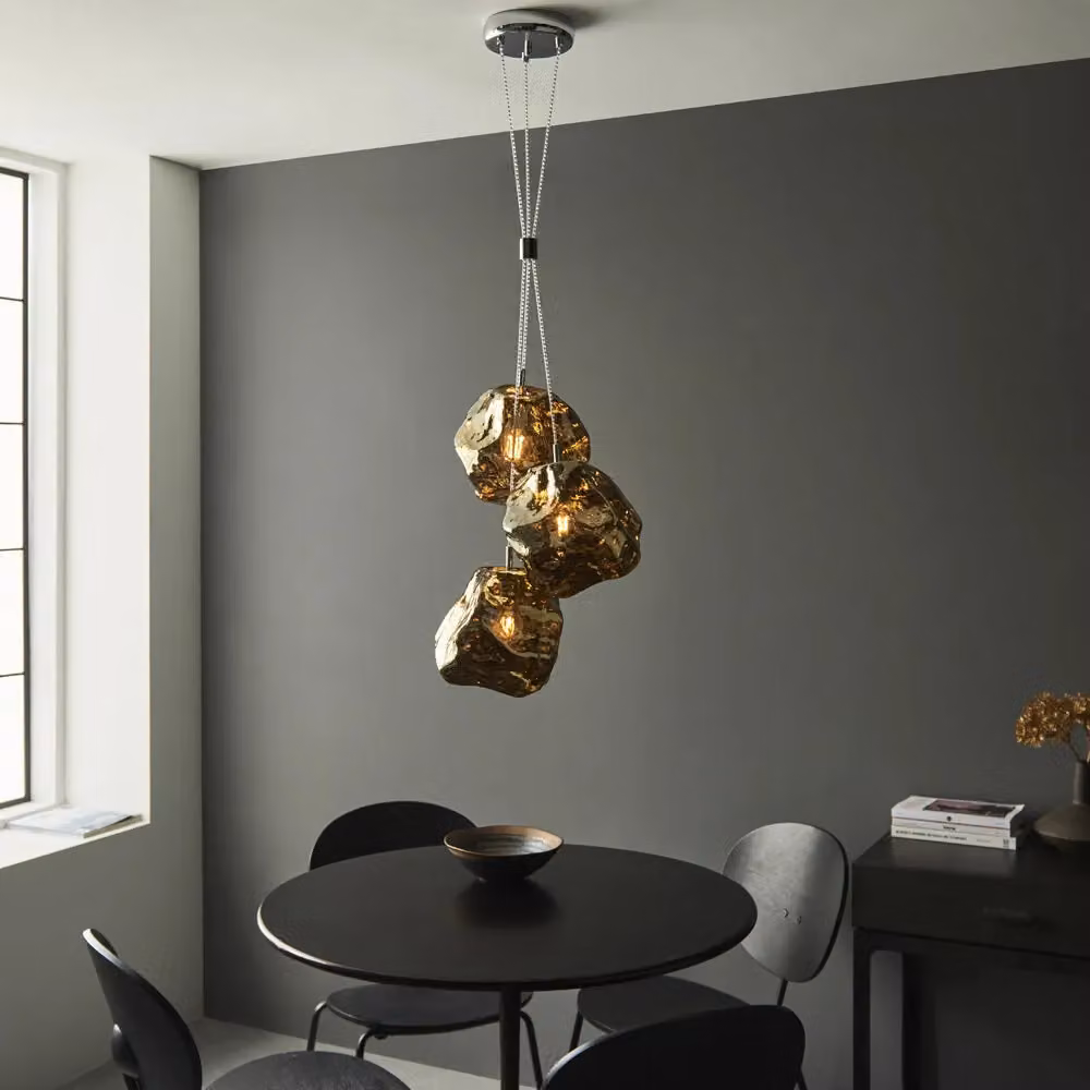 Loops Modern 3 Light Bronze Ceiling Pendant with Glass Shades and Adjustable Height – 2