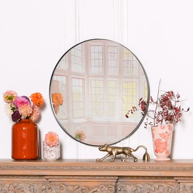 Glasstone Black Round Glass Wall Mirror, Diameter: 50 cm – 1