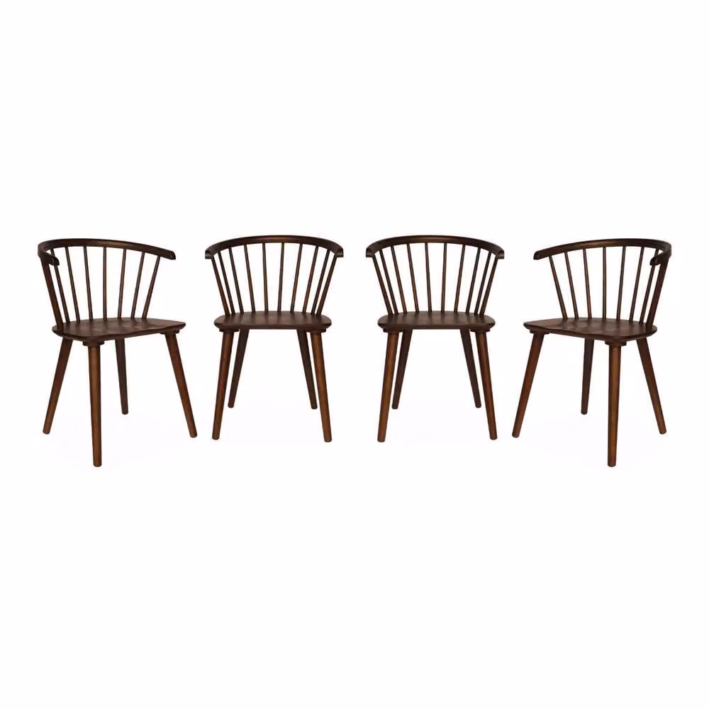 sweeek Set of 4 Classic Dining Room Chairs in Dark Brown Rubberwood and MDF with Armrests – 2