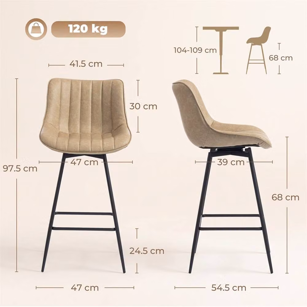 KORVIXA Set of 2 Brown PU Leather Modern Swivel Barstools – 2