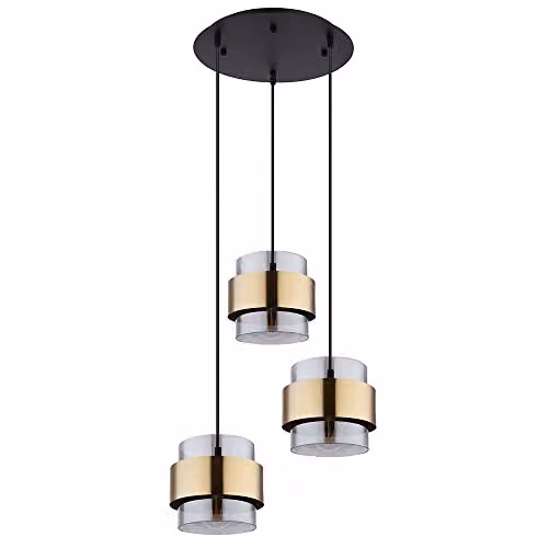 Globo Lighting Milley Pendant Light with Transparent Glass and Gold/Brass Rings, Diameter: 45 cm