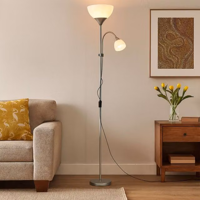 Lighting Collection Silver Mother & Child Adjustable Height Floor Lamp