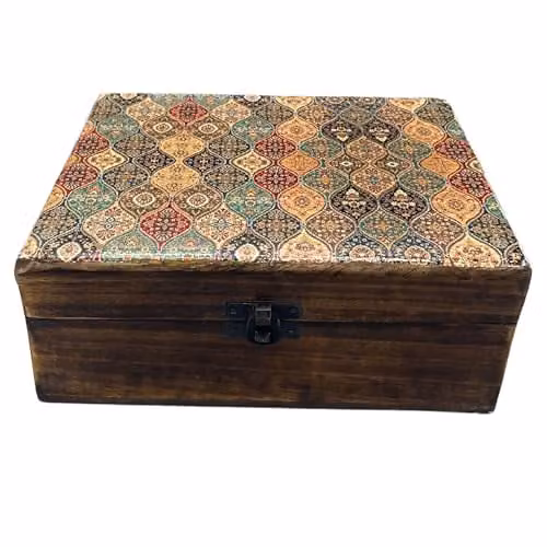 Ancient Wisdom Multicolour Enamelled Ceramic and Wooden Rectangular Box W/D/H: 20 x 15 x 7.5 cm – 1