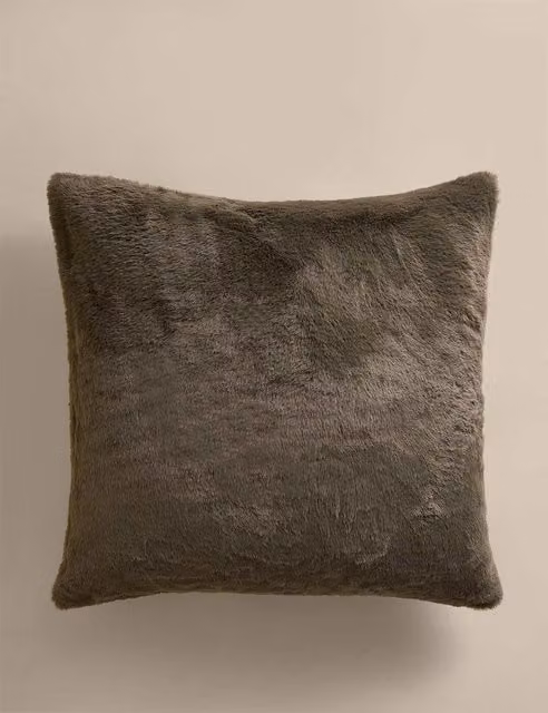 M&S Supersoft Velvet Square Cushion in Khaki Green