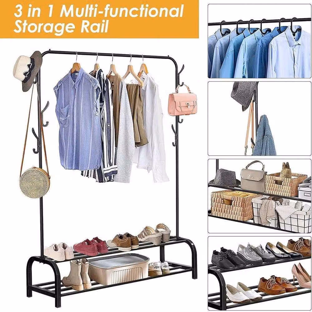 EONLION Black Metal Clothes Rail and Shoe Rack with Matt Finish, W: 50 cm – 2