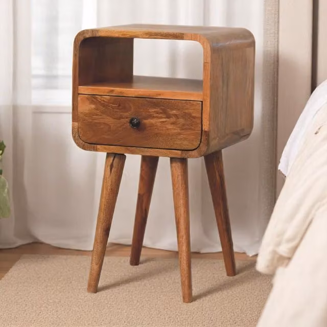Artisan Furniture Solid Mango Wood Mini Curve Open Bedside Table in Brown