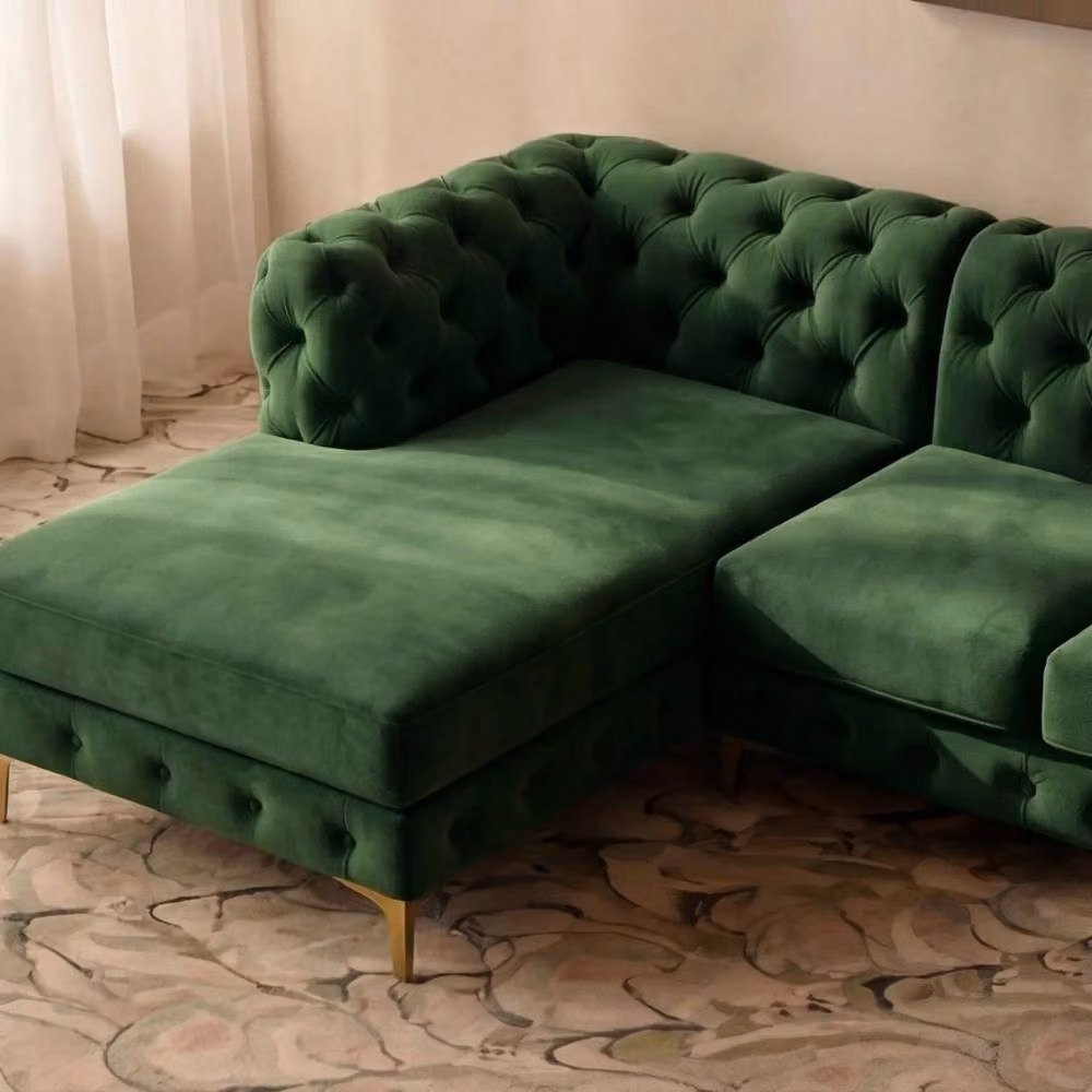 Sofaya Monaco Chesterfield 4 Seater L-Shaped Sofa in Green Velvet with Left Hand Facing Chaise – 2