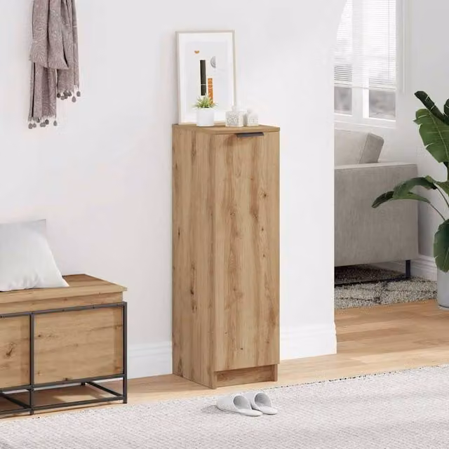 Berkfield Home Artisan Oak Shoe Cabinet in Brown, W/D/H: 29.5 x 35 x 100.5 cm
