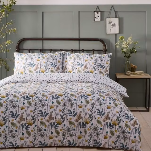 Portfolio Home Floral Green Cotton Polyester Duvet Cover and Pillowcase Set, W/D/H: 90 x 200 cm