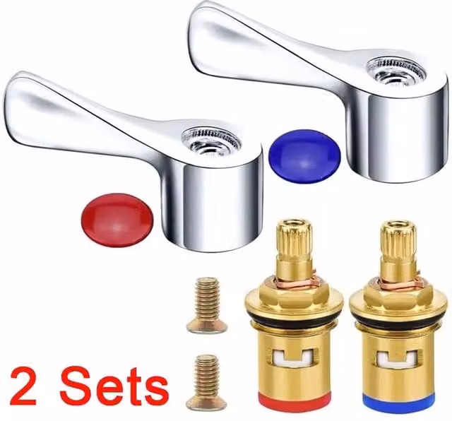 SPETLEK Pair of 1/4 Turn Chrome and Silver Single Lever Replacement Taps for Bathtubs, 1/2 inch – 1