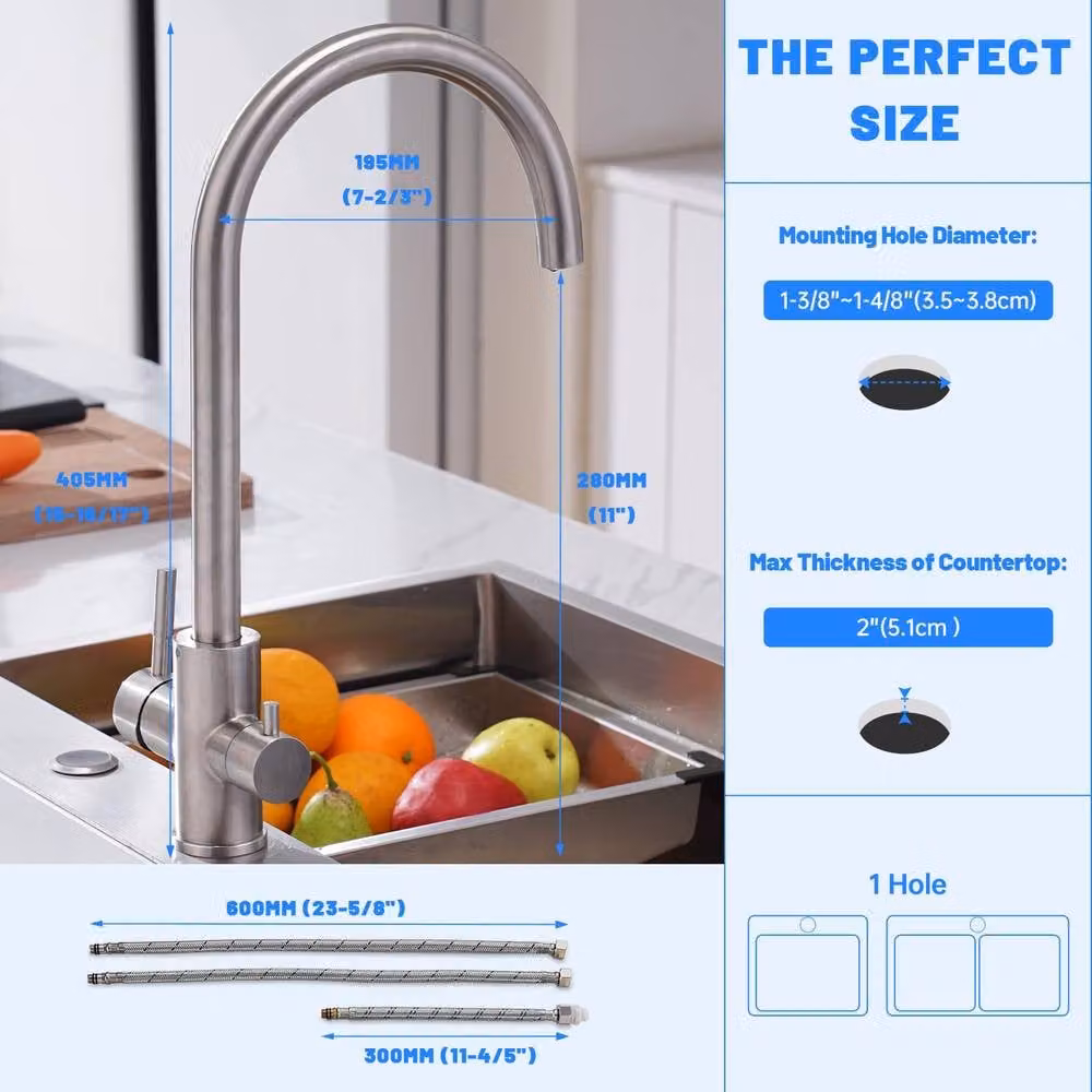 Dayone Brushed Stainless Steel 3 Way Kitchen Tap with Swivel Spout and Filtered Water in Silver – 2