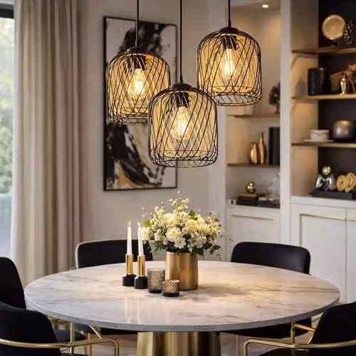 Globo Lighting Retro Metal Pendant Light in Black and Gold with 3x E27 Sockets, Diameter: 39.4 cm, Height: 150 cm – 2