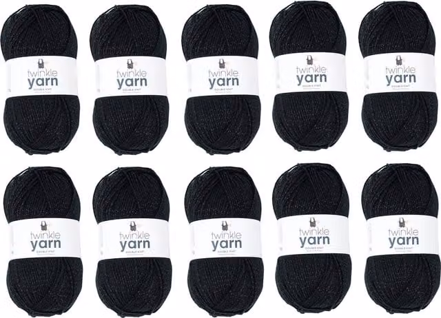 Korbond Twinkle Yarn, Black, 10 x 100g Pack