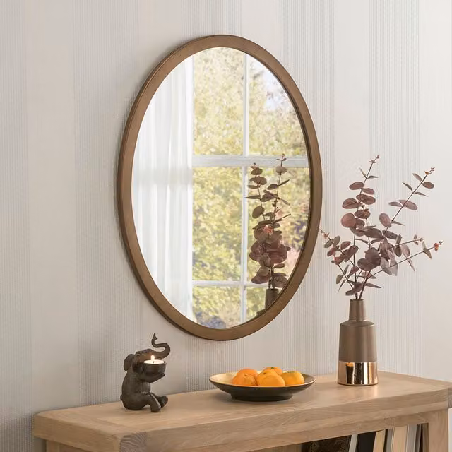 Yearn Contemporary Oval Wall Mirror in Bronze, Diameter: 65 cm