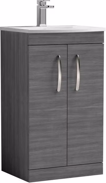 Balterley Millwich 2 Door Wall Mounted Vanity Basin Unit in Anthracite Grey Woodgrain, Width: 50 cm – 1