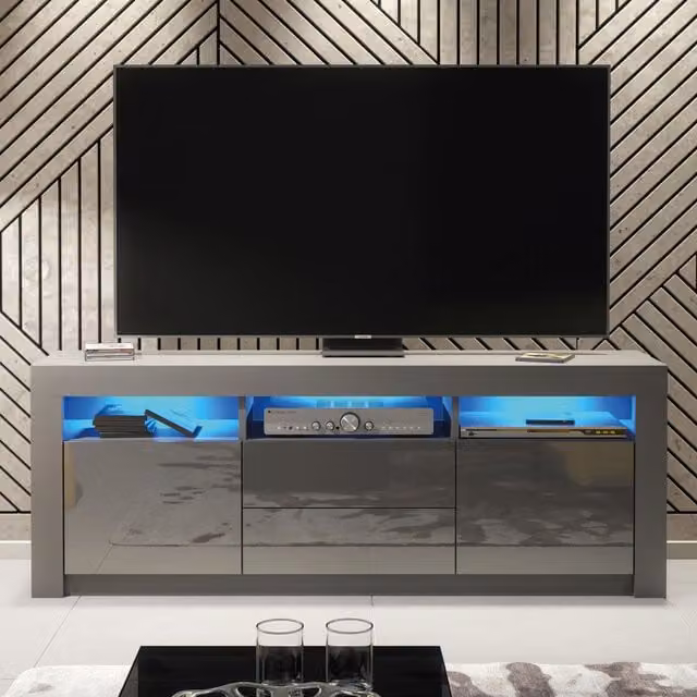 Creative Furniture Shine Modern Glossy TV Unit in Grey, W: 160 cm, D: 35 cm, H: 60 cm – 1