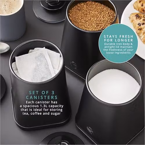 Swan Stealth Set of 3 Airtight Metal Storage Canisters in Black, 1.3 l – 4