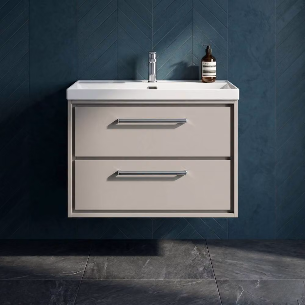 Balterley Modern Wall Hung Bathroom Vanity Unit with 2 Soft Close Drawers and Vitreous China Basin, Grey, Width: 80 cm – 2