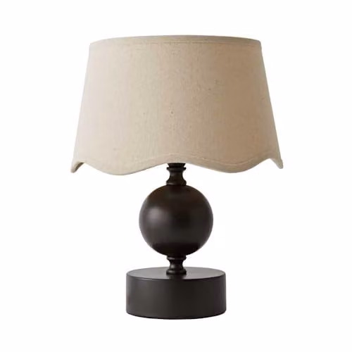 ValueLights Anthony Candlestick Table Lamp with Beige Linen Scallop Shade and Bulb – 3